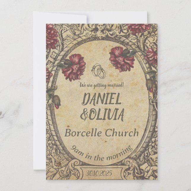 Invitation Brown Vintage classique Mariage (Devant)