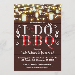 Invitation Brown Wood Lights I DO BBQ Russe Engagement Party