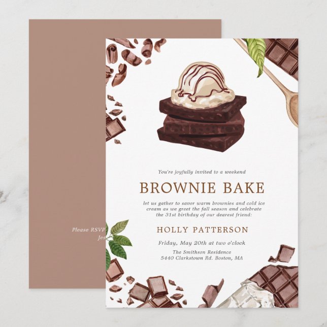 Invitation Brownie Bake | Cuisson à thème ménager Invitati (Devant / Derrière)