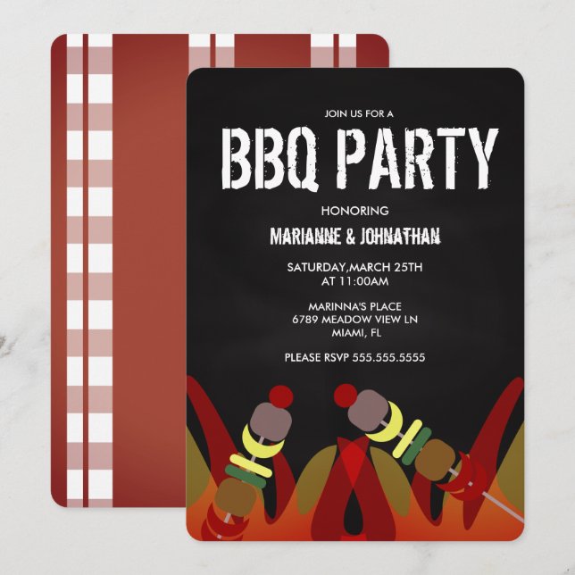 Invitation Broyeurs de viande BBQ Flames Cuisinez l'invitatio (Devant / Derrière)