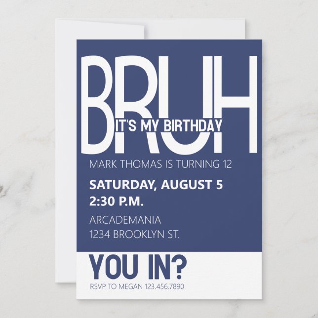 INVITATION BRUH ANNIVERSAIRE ADO BOY BLUE WHITE (Devant)