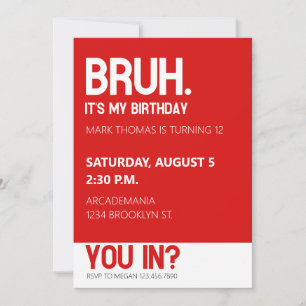 Invitation BRUH ANNIVERSAIRE ADO GARY RED Minimalist