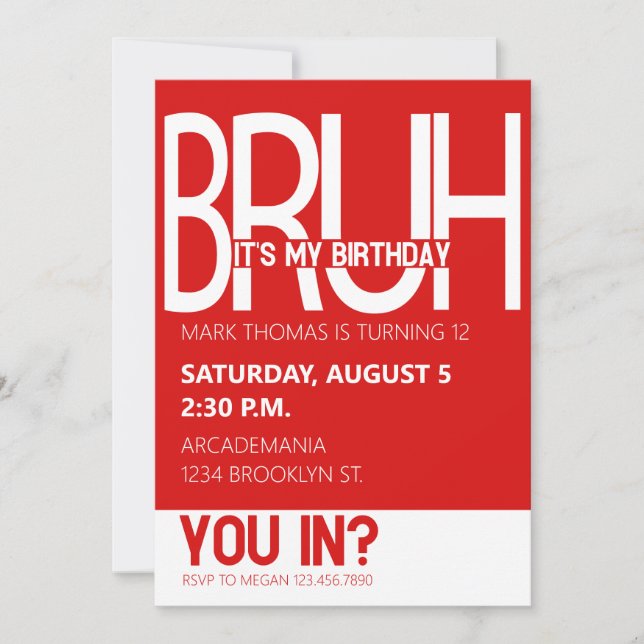 INVITATION BRUH ANNIVERSAIRE ADO GARY RED WHITE (Devant)