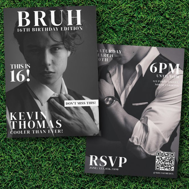 Invitation BRUH Anniversaire de fête Magazine Couverture Garç (BRUH Birthday Party Magazine Cover Boy Teenager Invitation)