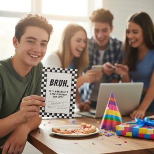 Invitation Bruh moderne noir et blanc damier garçons annivers