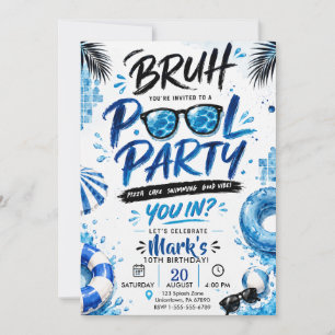 Invitation Bruh Piscine Bleu Aquarelle Été Nage Anniversaire