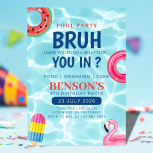 Invitation Bruh Pool Party Boy Anniversaire