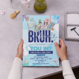 Invitation BRUH-Tastic Pool Party pour le plus cool Dude