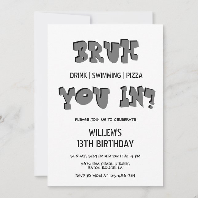 Invitation BRUH, tu es là ? Piscine Fête Garçon Anniversaire (Devant)