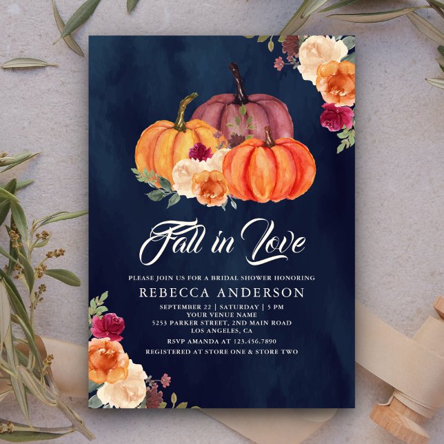Invitation Brûlé Orange Floral Citrouille Fête des mariées ma (Créateur téléchargé)