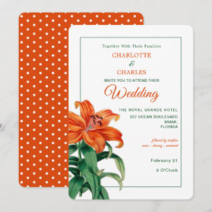 Invitation Brûlé Orange Lily Mariage floral élégant