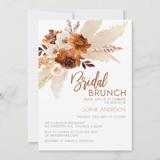 Invitation Brûleur de mariée en herbe de Boho orange brûlé (Devant)
