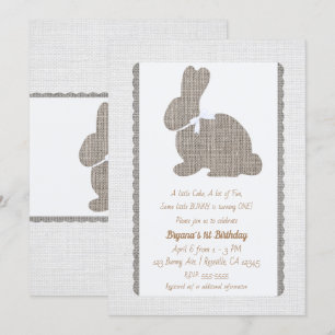Invitation Brûlure gris blanc Lapin rustique Pâques 1er anniv