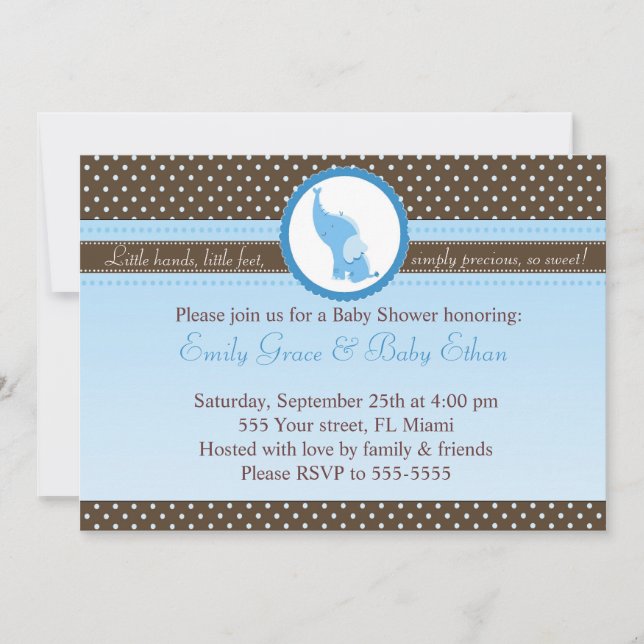 Invitation Brun bleu de douche de bébé d'invitation (Devant)