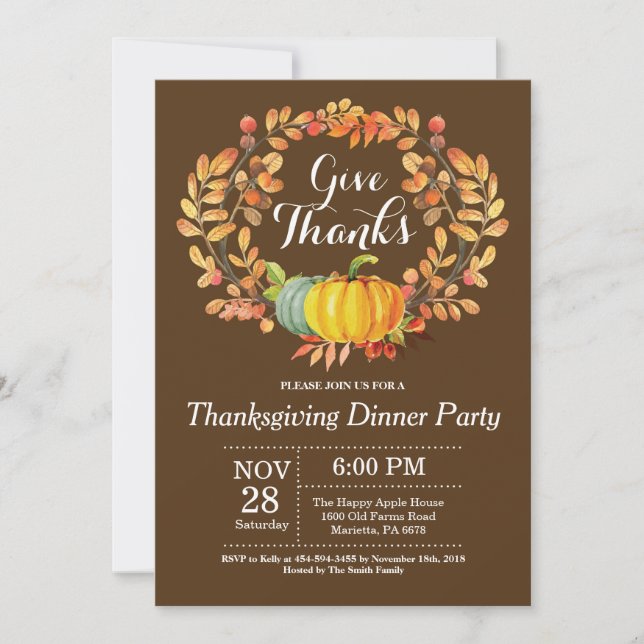 Invitation Brun d'automne d'automne de dîner de thanksgiving (Devant)