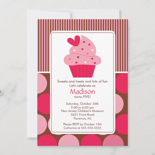 Invitation Brun de rose de petit gâteau d'amoureux (Devant)
