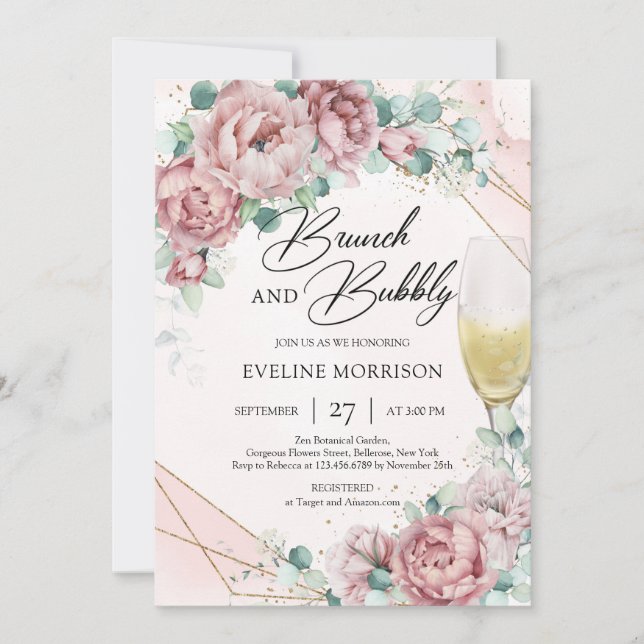 Invitation Brun de verre de champagne floral et mousseux (Devant)