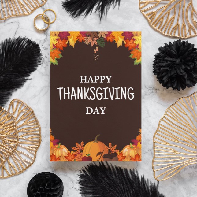 Invitation Brun & Orange Simple Bonne fête de Thanksgiving (orange brown autumn thanksgiving card)