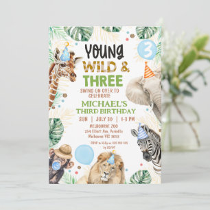 Invitation Brun Vert Bleu Jeune Sauvage Trois 3e Anniversaire