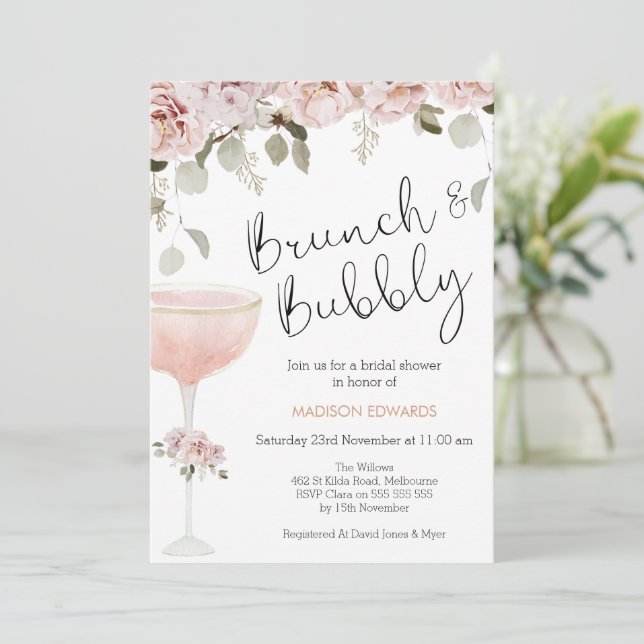Invitation Brunch à bulles de verre et de fleurs Fête des mar (Debout devant)