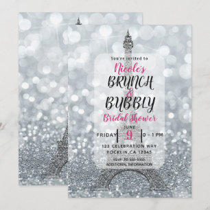 Invitation Brunch argenté de Tour Eiffel d'étincelle de