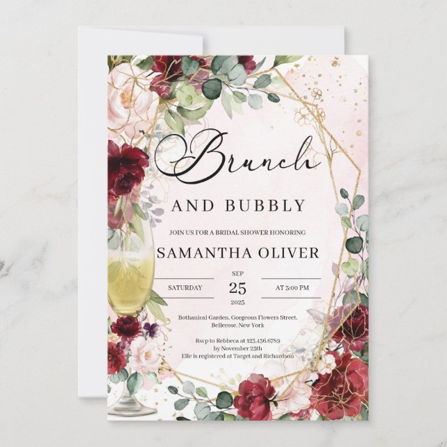 Invitation Brunch au champagne de Bourgogne floral et mousseu (Devant)
