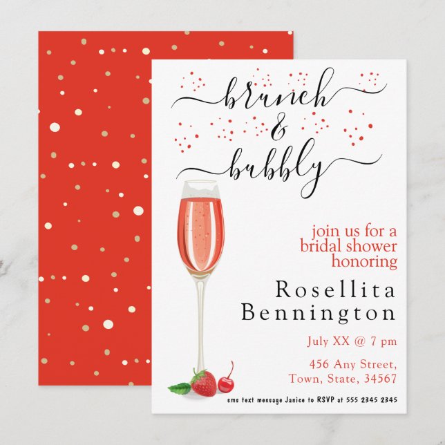 Invitation Brunch au champagne et Fête des mariées à bulles (Devant / Derrière)