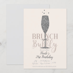 Invitation Brunch au champagne et Parties scintillant d'argen