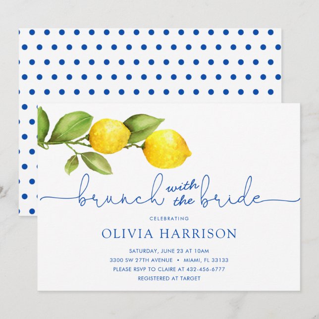 Invitation Brunch au citron avec l'invitation à la douche de  (Devant / Derrière)