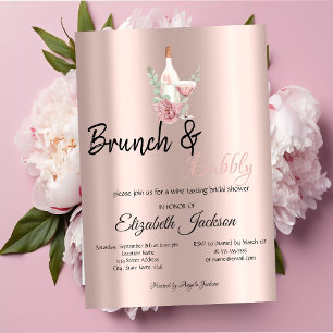 Invitation Brunch au vin floral et rosé pétillant doré