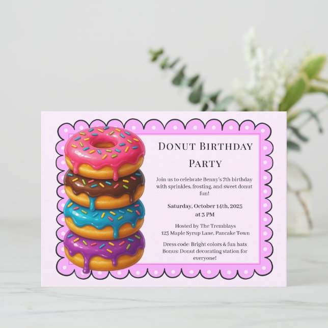 Invitation Brunch aux beignes | Fête d'anniversaire (Debout devant)