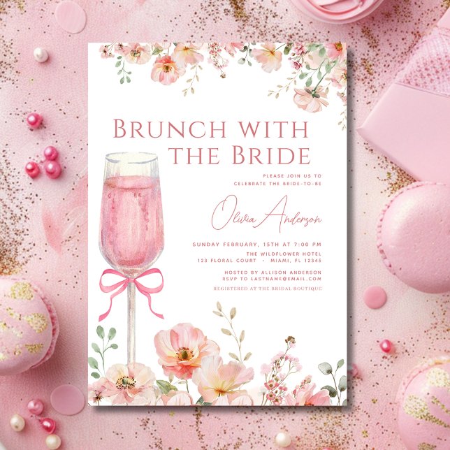 Invitation Brunch avec la Fête des mariées Bride Pink Bow (Créateur téléchargé)