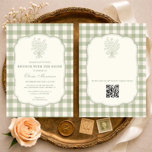 Invitation Brunch avec la mariée Gingham Code QR Shower