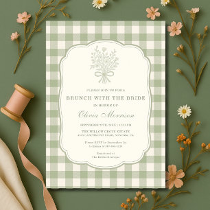 Invitation Brunch avec la mariée vert sauge à carreaux Shower