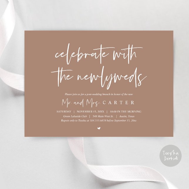 Invitation Brunch avec les jeunes mariés, après la fête de ma (Celebrate with the newlyweds, Wedding Brunch Invitation Card, PDF, in Taupe Brown)