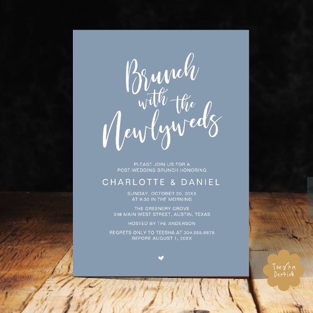 Invitation Brunch avec les jeunes mariés, Mariage Elopement (Brunch with the newlyweds, Post Wedding Elopement Invitation Card PDF Dusty Blue)