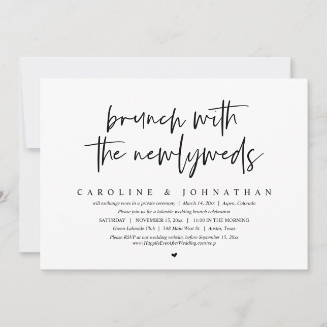 Invitation Brunch avec les nouveaux mariés, Mariage Elopement (Devant)