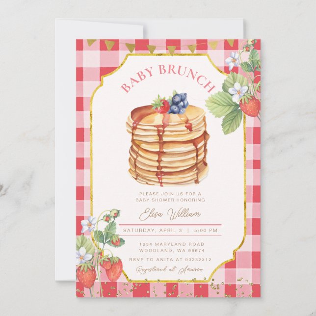 Invitation Brunch Baby shower de fraise à la crêpe (Devant)
