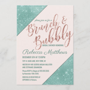 Invitation Brunch bleu turquoise rose de paillette de parties