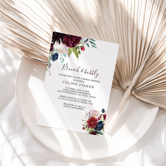 Invitation Brunch Bourgogne moderne & Fête des mariées Bubbly (Créateur téléchargé)