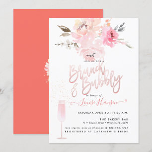 Invitation Brunch+Bubbly, Aquarelle Pignon Rose