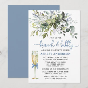 Invitation Brunch Bubbly Aquarelle verdure Dusty Blue Glass