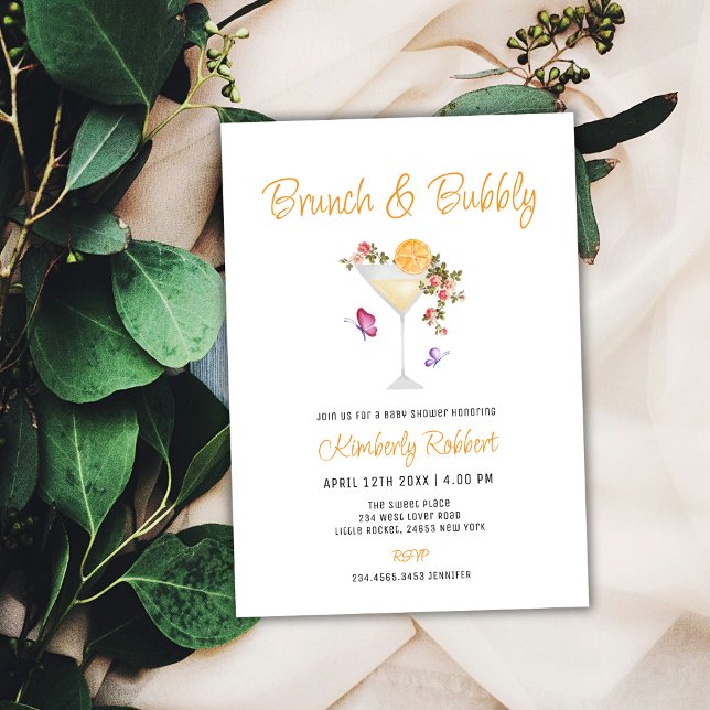 Invitation Brunch Bubbly Baby shower de champagne Floral (Brunch Bubbly Spring Floral Champagne Baby Shower Invitation)