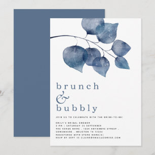 Invitation Brunch Bubbly Blue Foliage Fête des mariées Invita