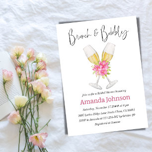 Invitation Brunch & Bubbly Blush rose Fête des mariées floral