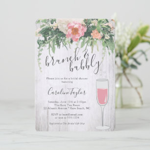 Invitation Brunch Bubbly Blush Rose Floral Vin Fête des marié