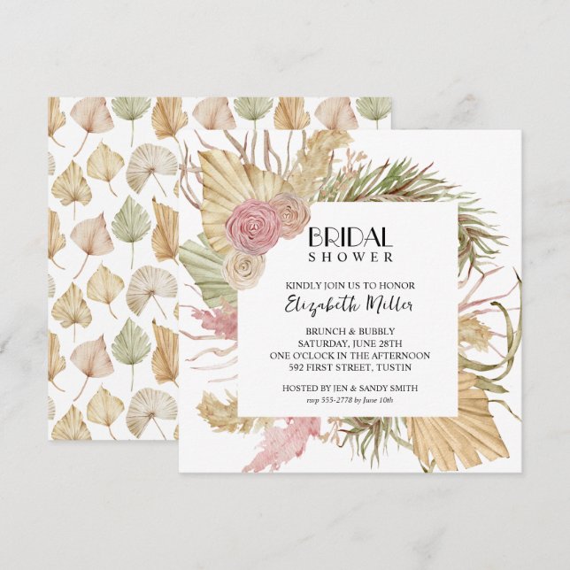 Invitation Brunch Bubbly Boho Fête des mariées Feuille (Devant / Derrière)