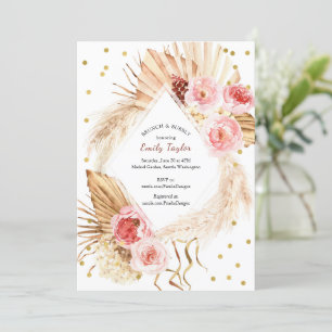 Invitation Brunch & Bubbly Boho Pampas Blush Rose Floral 