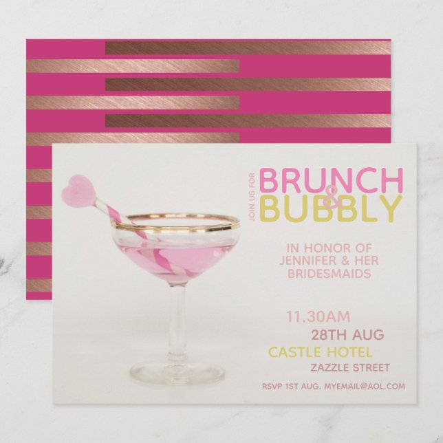 Invitation BRUNCH BUBBLY Bridesservatrices Déjeuner Brunch Co (Devant / Derrière)