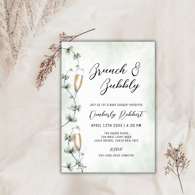 Invitation Brunch Bubbly Champagne Baby shower de verdure (Brunch Bubbly Champagne Greenery Baby Shower Invitation)